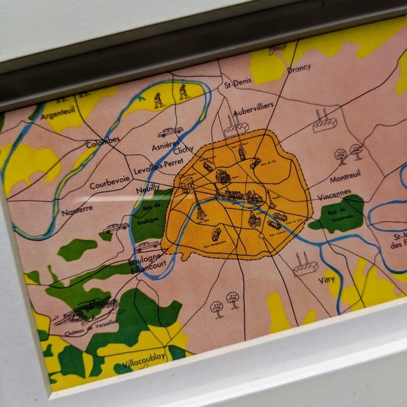 Paris pink map art print in white frame French 6x4 - Picture 4 of 8